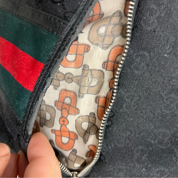 Gucci GG Black Monogram Backpack with Web Stripe - Picture 8 of 13